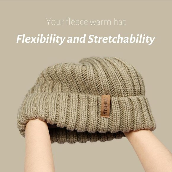 Women’s Tree Green Winter Fleece-Lined Chunky Knit Beanie Snow Hat Cap main image 5